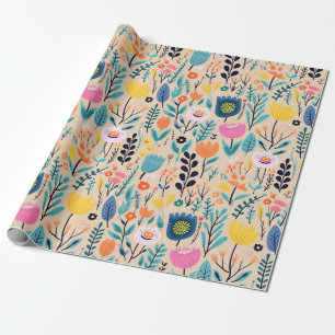 Papel De Regalo Ilustracion Floral Moderno de Arte Popular