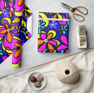 Papel De Regalo Ilustración floral retro en negrita para cumpleaño