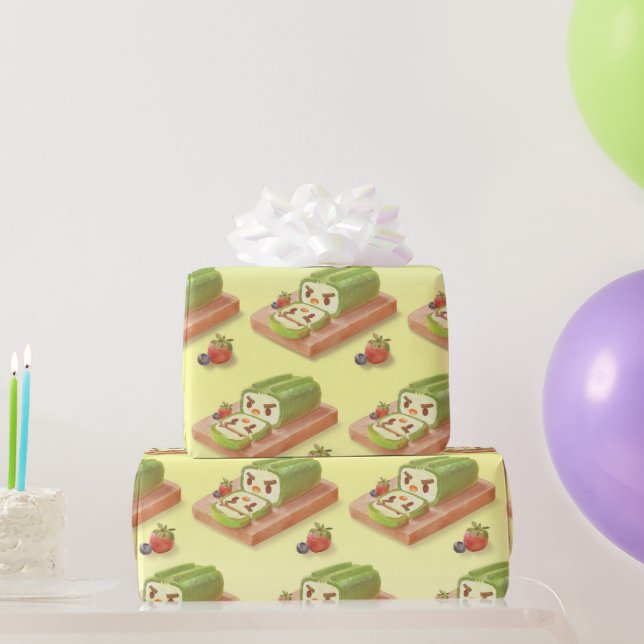 Papel De Regalo Ilustracion Matcha Cake Roll (Regalos de fiesta)