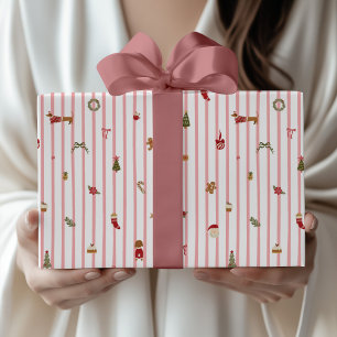 Papel De Regalo Ilustración moderna de Navidad con franja rosa