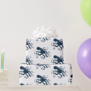 Papel De Regalo Ilustracion náutico de pulpo azul marino