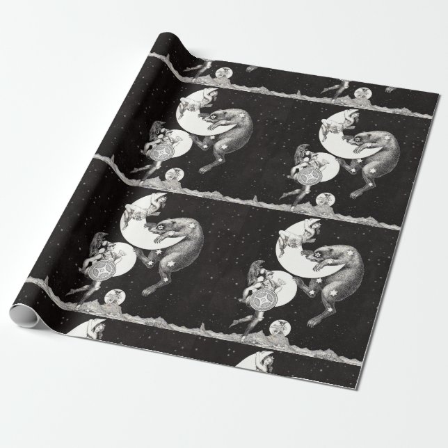 Papel De Regalo Ilustracion nocturno del cielo celeste de la luna (Desenrollado)