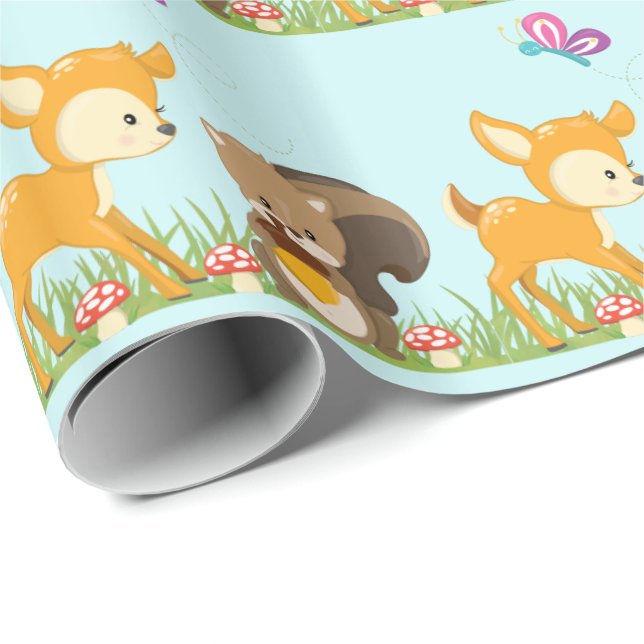 Papel De Regalo Ilustracion Personalizado de criaturas de bosques  (Esquina del rollo)