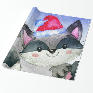 Papel De Regalo Ilustracion Racoon de Winter Forest Woodland Frien