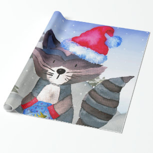 Papel De Regalo Ilustracion Racoon de Winter Forest Woodland Frien