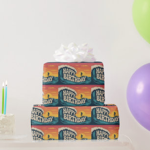 Papel De Regalo Ilustración Retro Surf Tema "Feliz Cumpleaños"