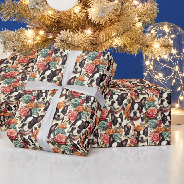 Papel De Regalo Ilustracion Terrier de Boston (Vacaciones)