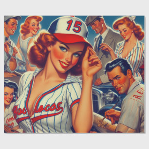 Papel De Regalo Ilustracion Vintage de Béisbol