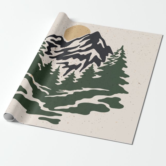 Papel De Regalo Ilustracion vintage de la montaña (Desenrollado)