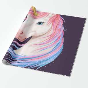 Papel De Regalo ilustracion vintage de unicornio lindo con pelo do