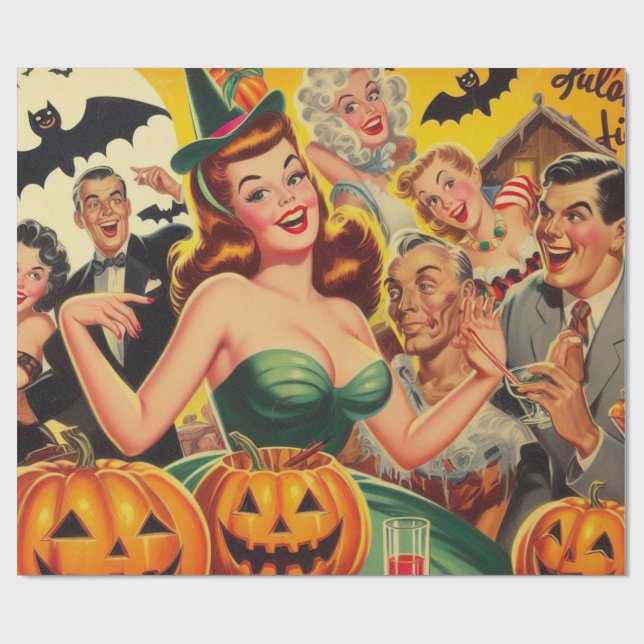 Papel De Regalo Ilustracion Vintage Halloween (Superficie plana)