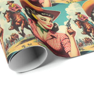 Papel De Regalo Ilustracion Vintage Pulp Cowgirl