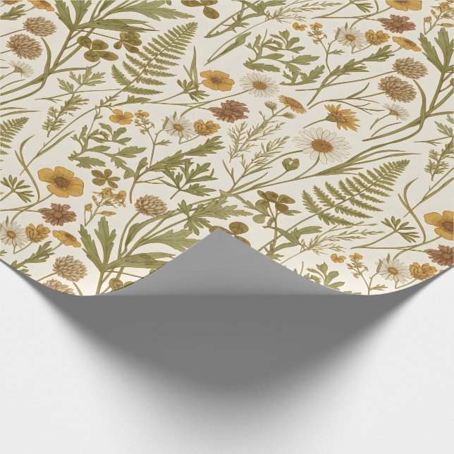 Papel De Regalo Ilustraciones Botánicas de Meadowcore Flores y Hie (Esquina)