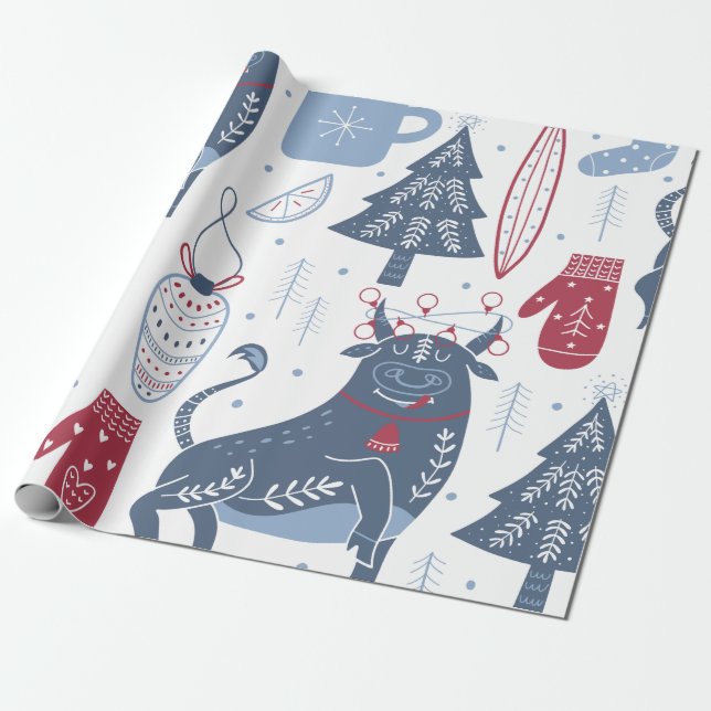 Papel De Regalo Ilustraciones de Navidades grises modernos envolvi (Desenrollado)