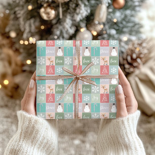 Papel De Regalo Ilustraciones Retro Divertidas de Navidad en Cuadr