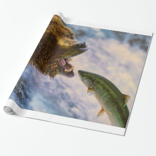 Papel De Regalo Imagen asombrosa de los salmones del oso grizzly