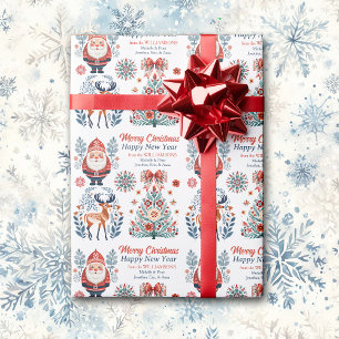 Papel De Regalo Imágenes de Navidad en Rojo Teal de Arte Popular E