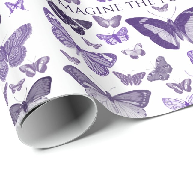 Papel De Regalo Imagínese las mariposas de la púrpura de las (Esquina del rollo)