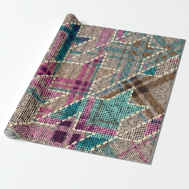 Papel De Regalo Imitación del patrón de patchwork indio con textur (Desenrollado)