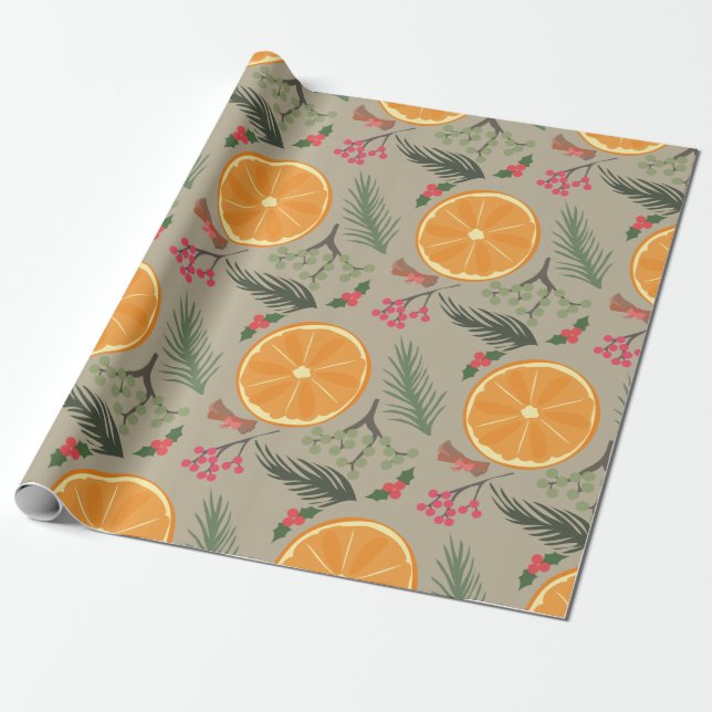 Papel De Regalo Impresión anaranjada de la guirnalda del navidad (Desenrollado)
