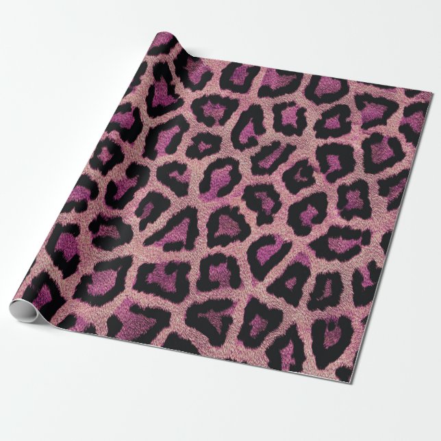 Papel De Regalo Impresión animal rosada de leopardo negro (Desenrollado)