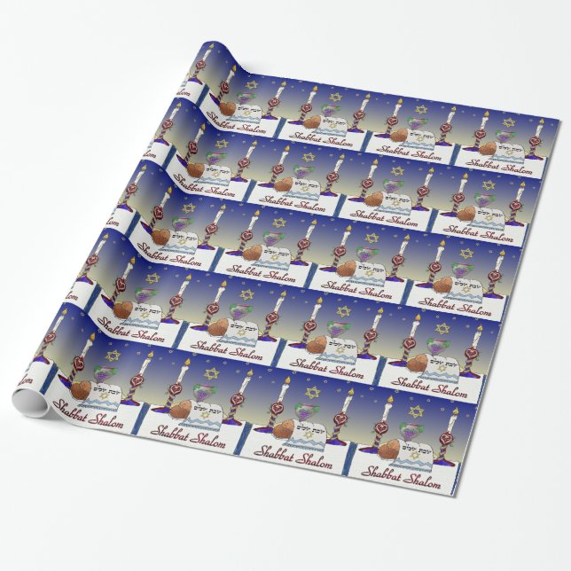 Papel De Regalo Impresión artística de Judaica Shabbat Shalom (Desenrollado)