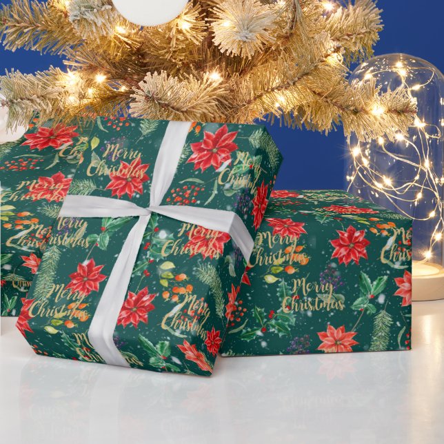 Papel De Regalo impresión botánica de Navidad (Vacaciones)