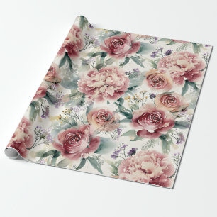 Papel De Regalo Impresión botánica extragrande Rosas rosadas Peoní