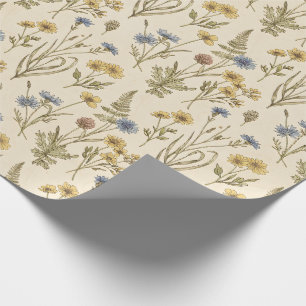 Papel De Regalo Impresión botánica Meadowcore Flores Azules Amaril