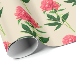 Papel De Regalo Impresión botánica vintage, peonía rosa coral