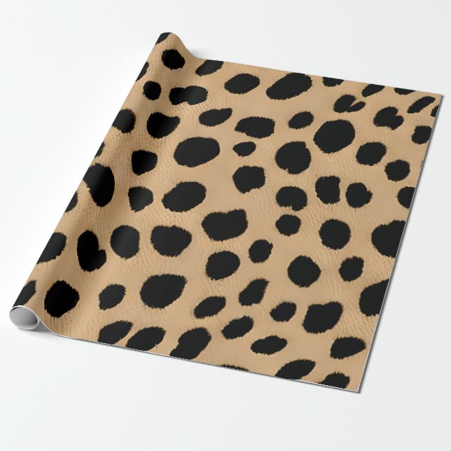 Papel De Regalo Impresión clásica de leopardo en beige y negro (Desenrollado)