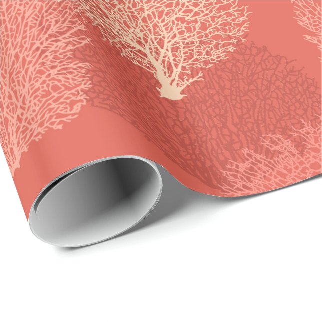 Papel De Regalo Impresión coralina de la fan, sombras del naranja (Esquina del rollo)