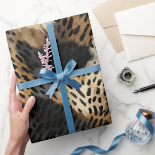 Papel De Regalo Impresión de animales de leopardo de oro negro