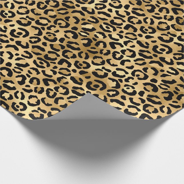 Papel De Regalo Impresión de animales de leopardo de oro negro (Esquina)