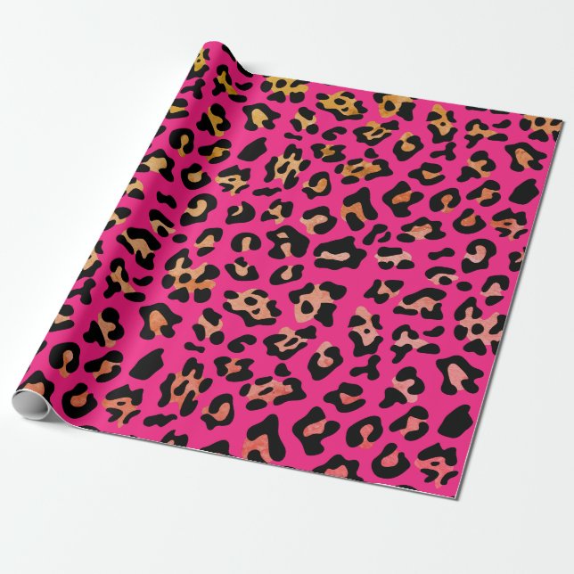 Papel De Regalo Impresión de animales de leopardo rosa (Desenrollado)