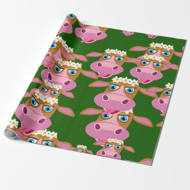 Papel De Regalo Impresión de animales de vaca rosa y marrón (Desenrollado)
