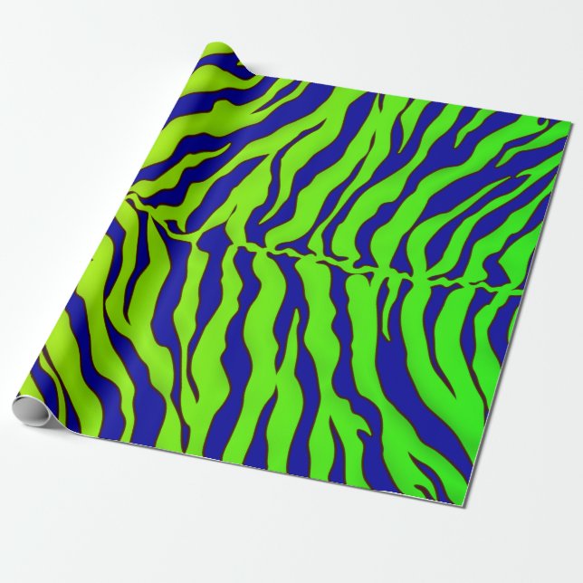 Papel De Regalo Impresión de animales en franjas de tigre azul y l (Desenrollado)