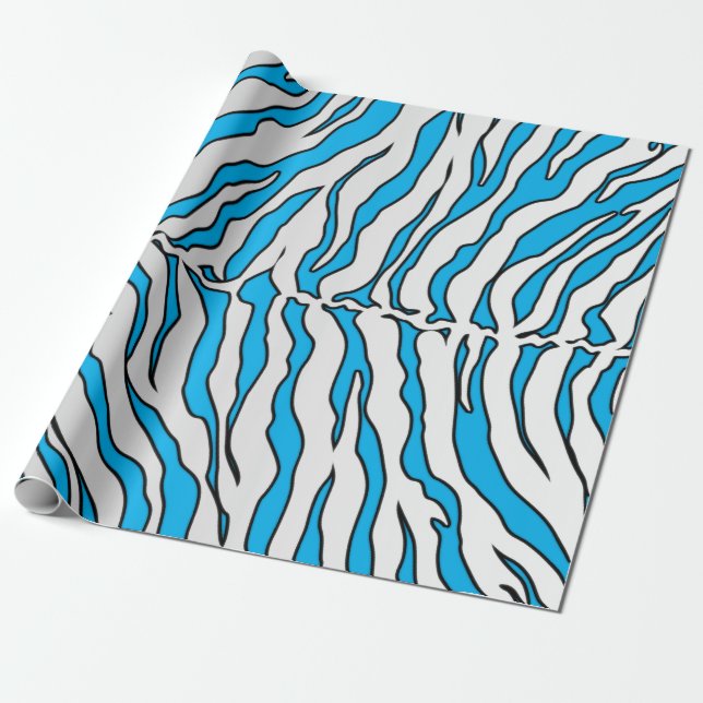Papel De Regalo Impresión De Animales Turquesa Y Tigre Blanco (Desenrollado)