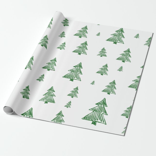 Papel De Regalo Impresión de árbol de Navidad verde y blanco (Desenrollado)