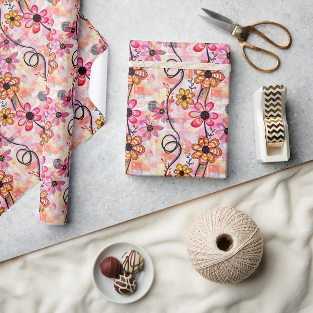 Papel De Regalo Impresión de arte floral - Flores abstractas y vid (Artesanía)