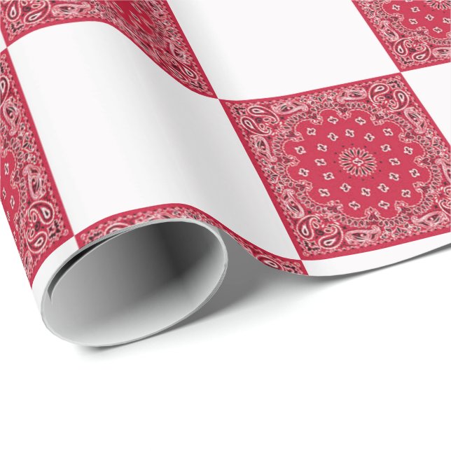 Papel De Regalo Impresión De Bandas Rojas Y Bloques Blancos (Esquina del rollo)
