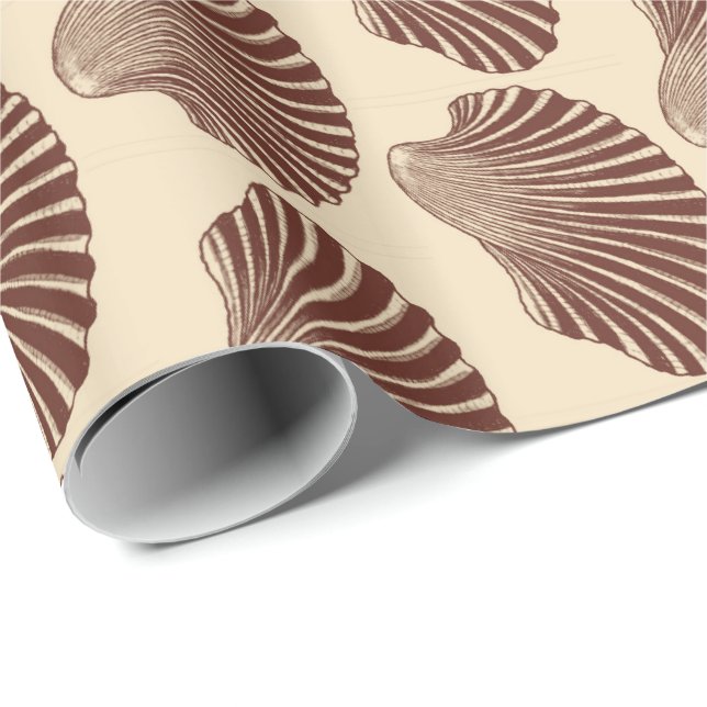 Papel De Regalo Impresión de bloques de conchas de vieira, marrón  (Esquina del rollo)