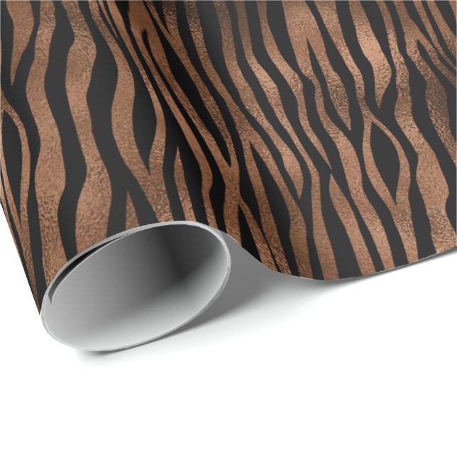 Papel De Regalo Impresión de cebra negra de Glam Brown (Esquina del rollo)