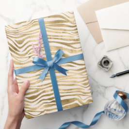 Papel De Regalo Impresión de cebra Purpurina Glitzy Gold Cream 