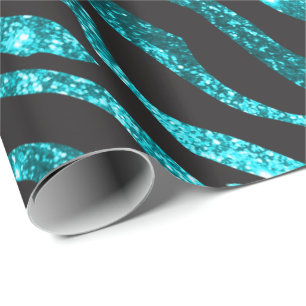 Papel De Regalo Impresión de cebra Verde azulada azul Purpurina