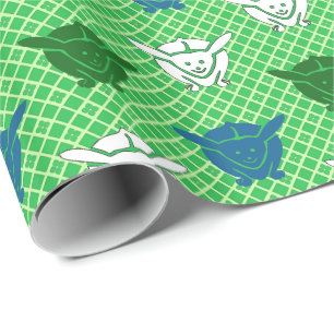 Papel De Regalo Impresión de conejo japonés, verde, azul y blanco
