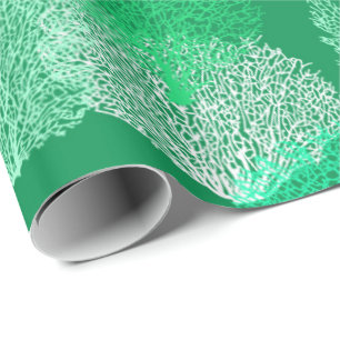 Papel De Regalo Impresión de coral de ventilador, tonos verdes de