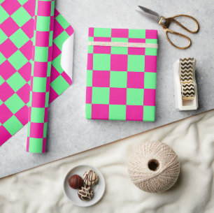 Papel De Regalo Impresión de cuadros rosa y verde