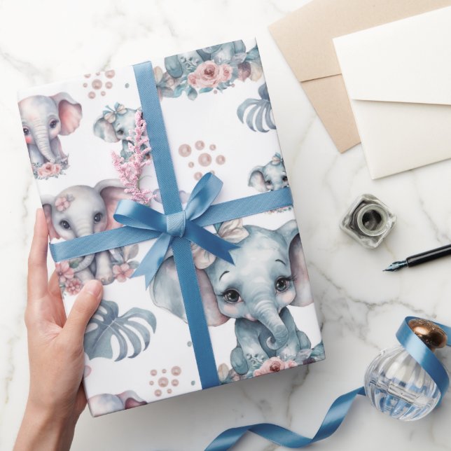 Papel De Regalo Impresión de elefante azul cúbico (Regalar)