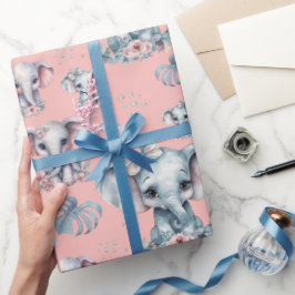 Papel De Regalo Impresión de elefantes pequeños en fondo rosado